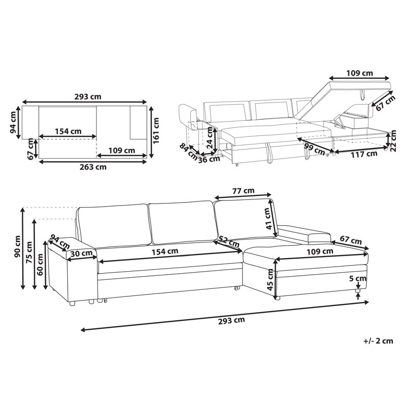 HRISEY 3 Seater Sofa Bed, Grey