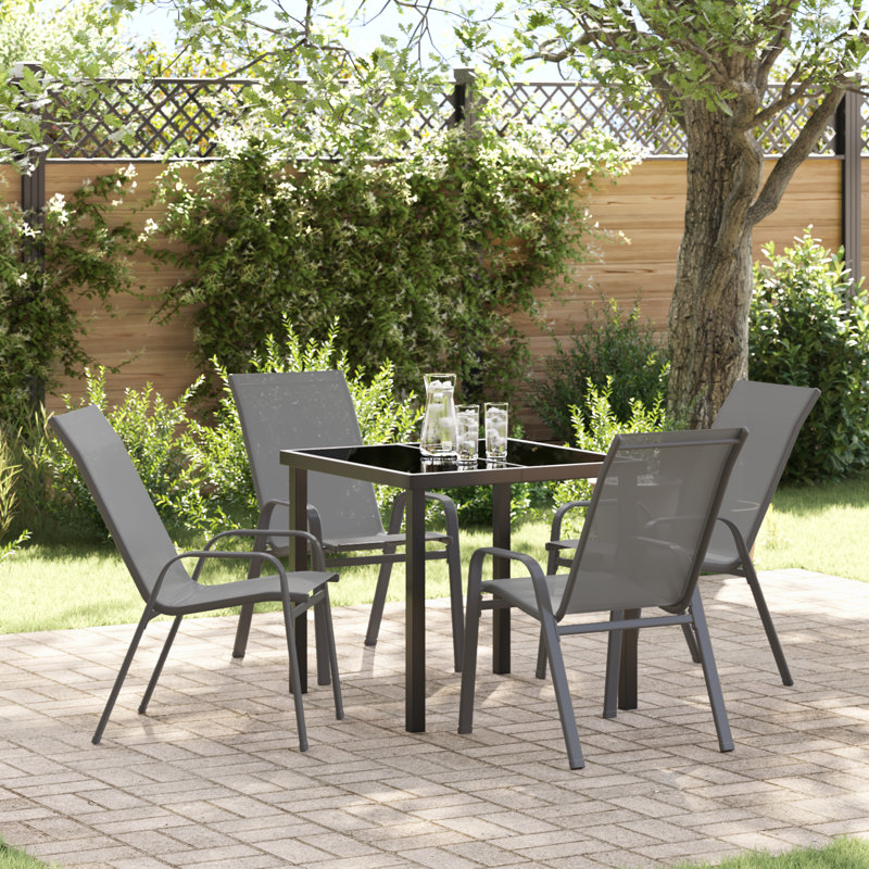  5 Piece Garden Dining Set - Grey PVC-coated polyester And Steel, Grey