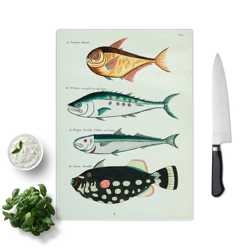 Glass East indies Fish Illustrations Fol. 15 by Louis Renard Chopping Board, 39 cm W x 28.5 cm L