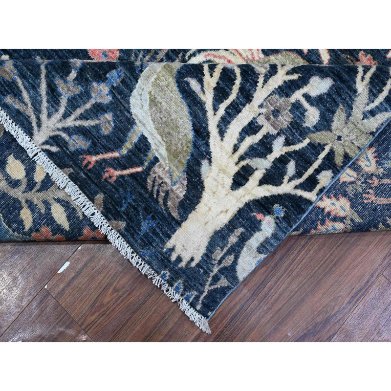 Tapis oriental bleu en laine pure noué à la main 10 pi x 13 pi 7 po E951C426256C4180BCFEAECCFDAB8EEB