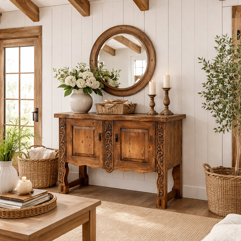 Console compacte en bois sculpté Artisan