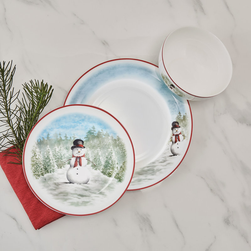 Snowman Enchantment 12-Pc Bone China Dinnerware Set, Service For 4