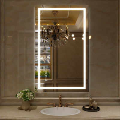 Led Bathroom Mirror, Dimmable Vanity Mirrors For Wall, Anti-fog, 3 Colors Adjustable, Memory, Double Led Lights ( Front And Backlit ) Durable Tempered Material