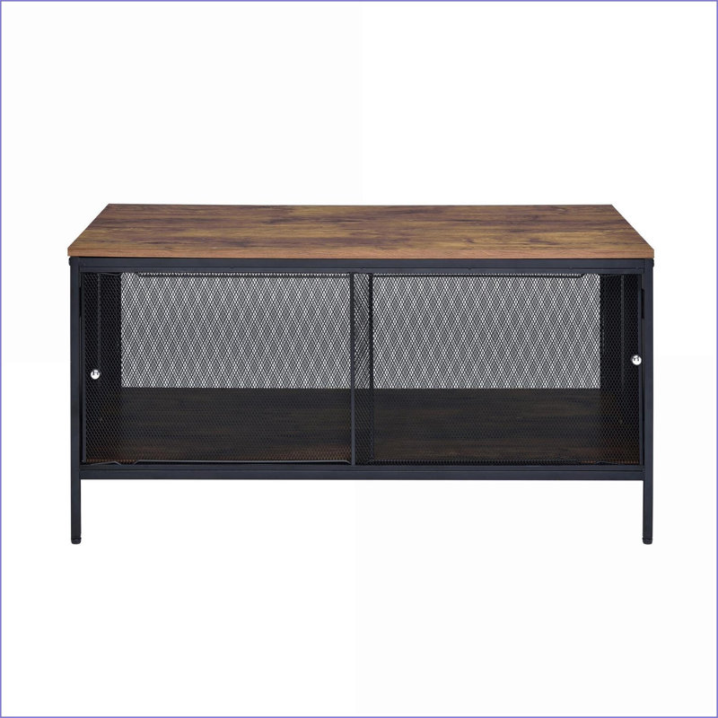 Chêne antique Table basse de salon noire avec 4 portes coulissantes, solution de rangement pliable
