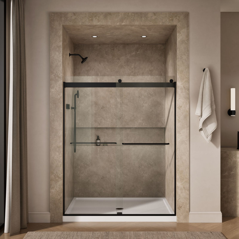 Levity 59.63" x 74" Bypass Shower Door with CleanCoat Technology, Matte Black, Crystal Clear