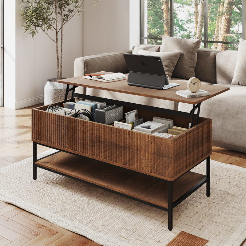 Lift Top Coffee Table with Storage – & Sturdy Metal Frame – Multifunctional Living Room Center Table