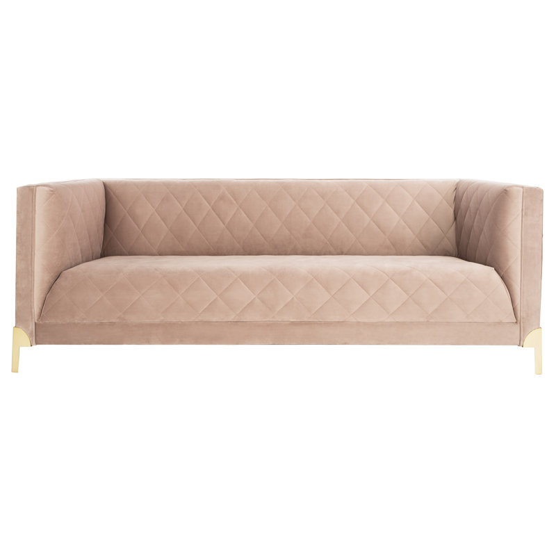 Luanna 87'' Light Grey Quilted Upholstered Sofa with Gold Legs