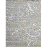 Hand Knotted Abstract Area Rug in Silver/Gray/Ivory/Light Navy