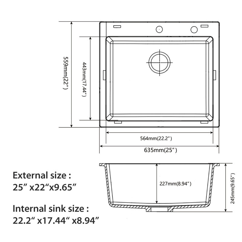 25'' L Single Bowl Quartz Kitchen Sink