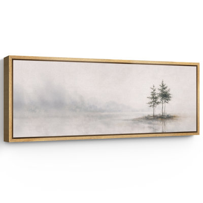 Œuvre de pin minimaliste lac brumeux, photos de paysage serein brumeux, impression sur toile encadrée
