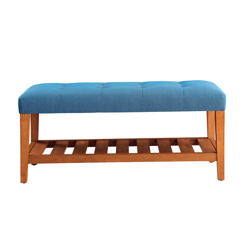 Charla Light Blue Fabric & Oak Finish Bench, Light Blue