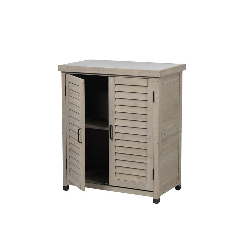 Outdoor Potting Bench With Storage Cabinet - Cedar Wood Garden Workstation With Metal Top
