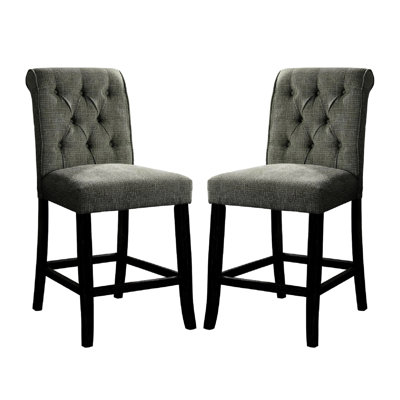 Chaises de salle à manger rembourrées en tissu 2 pièces, couleur noir et gris antique, dossier capitonné, siège rembourré, bois massif, coussin de siège noir / gris Exactness 2, Dream