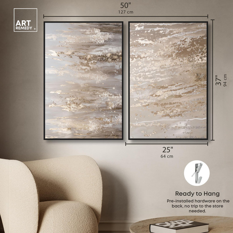 Ensemble de 2 reproductions d'art sur toile en bronze, H 36 po x l 24 po, Cadre flottant noir