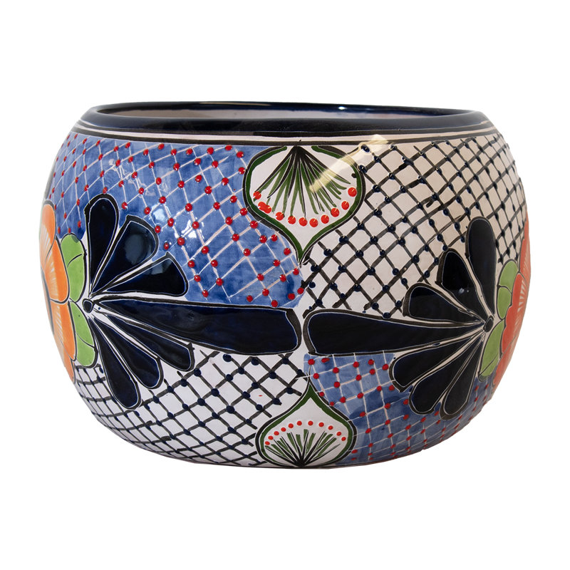 Desert Bloom Talavera Round Planter in Blue