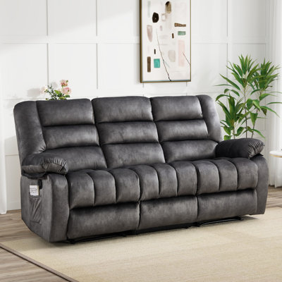 83.80" W Manual Reclining Sofa With Cup-Holder Drop-Down Table