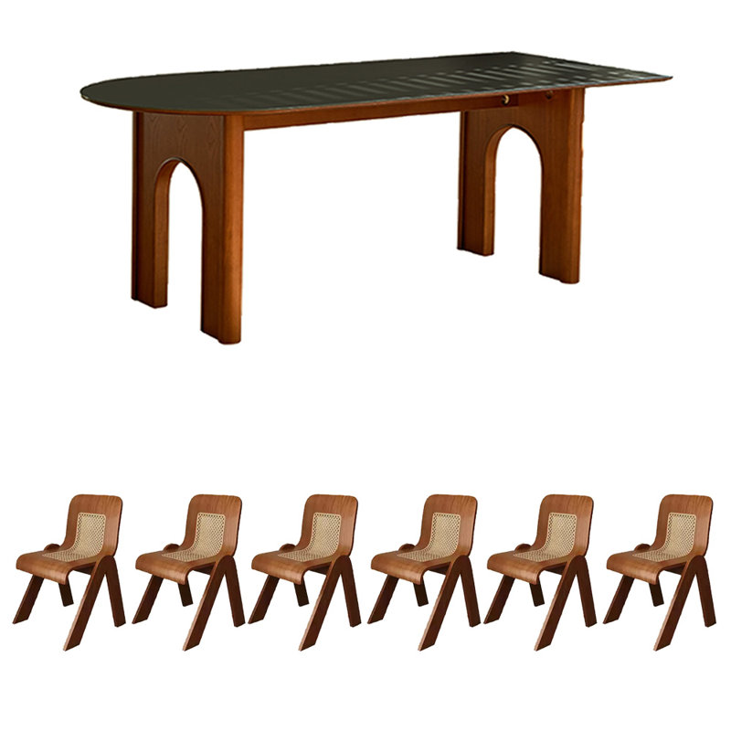 Sintered stone ash dining table set, 29.53"H x 70.87"L x 31.5"W