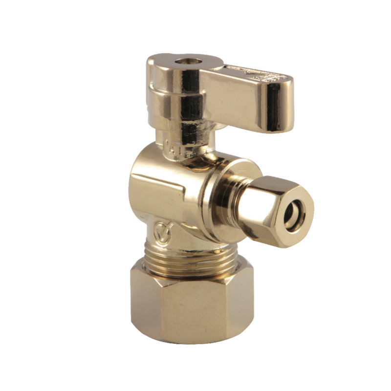 Kingston Brass 5/8-Inch OD Comp x 1/4-Inch OD Comp Quarter-Turn Angle Stop Valve, Polished Brass