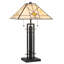 Lampe de table en métal de 26,5 po de hauteur avec finition bronze foncé et abat-jour carré Tiffany