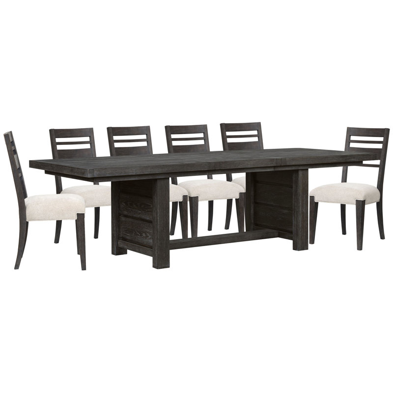 Extendable Trestle Dining Table With 6 Side Chairs, 7 Pieces: Table, 6 Chairs