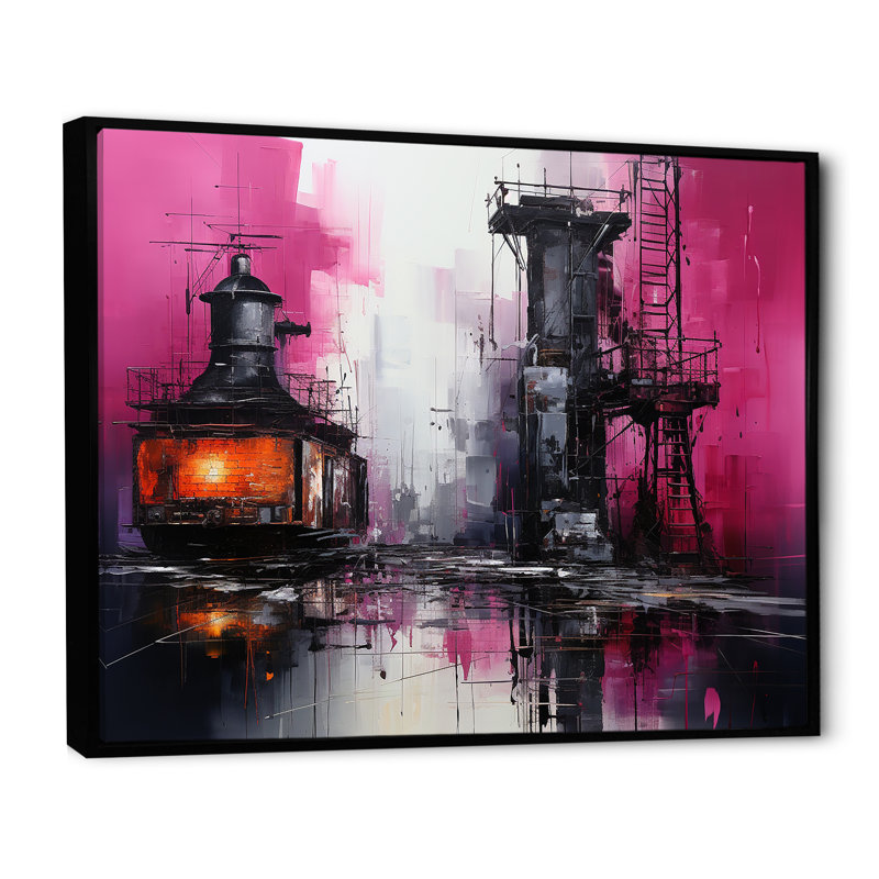 Machines sur toile Magenta, Cadre flottant noir, H 30 po x l 40 po x P 1,5 po