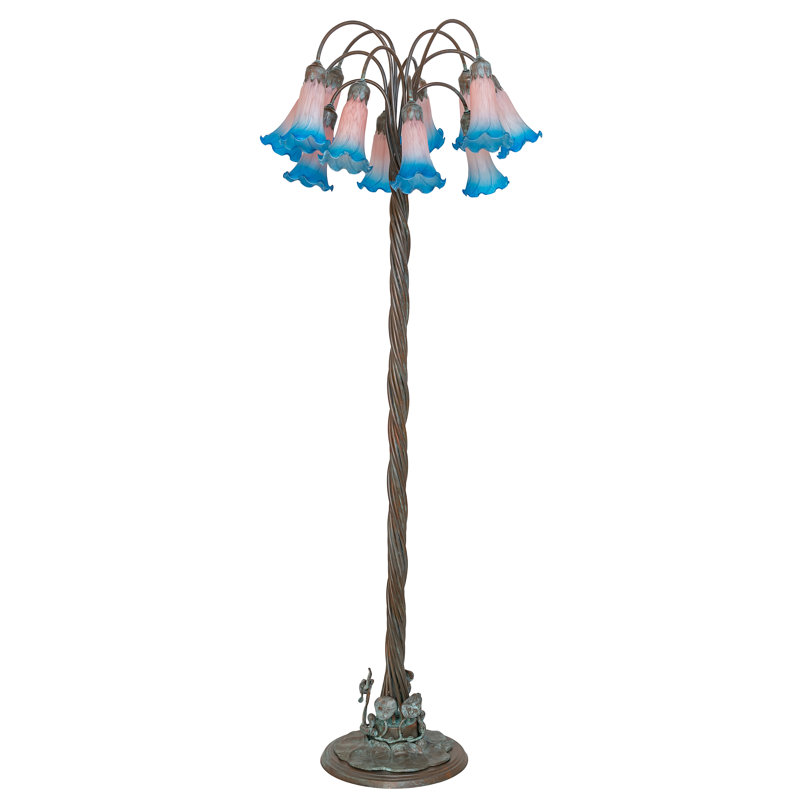 Lampe sur pied 12 lumières 61 "Tiffany Pond Lily 61", Rose / bleu