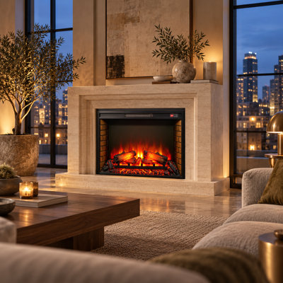 33'' W Electric Fireplace Insert with Remote Control, Adjustable Flame and Timer