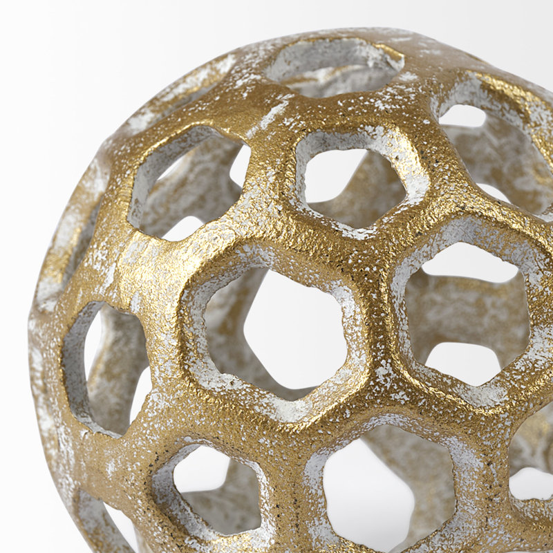 Reeser Metal Decorative Orb Tabletop Sculpture, Gold, 3" H x 3" W x 3" D