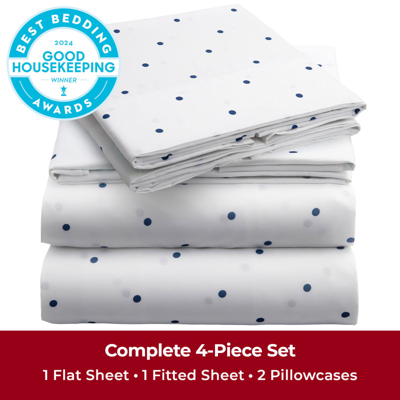 Mellanni 1800 Bed Sheets Queen Polka Dot Navy, Queen Sheet Set, Navy Polka Dots