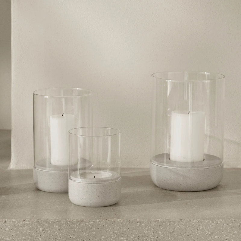Glass, Light Grey, 20 cm H x 12 cm W x 12 cm D