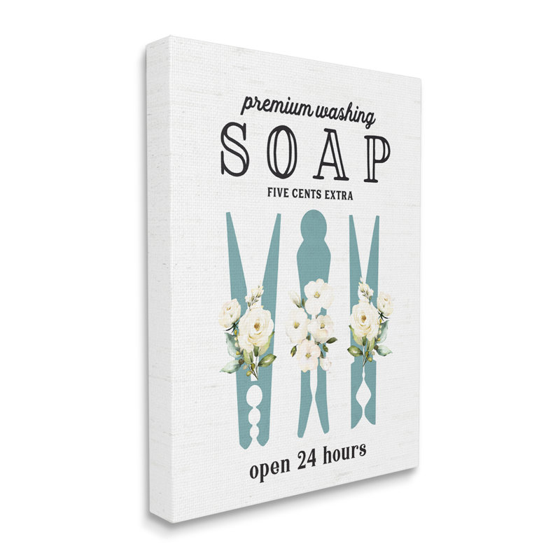 «Premium Soap Laundry Sign», épingles à linge à motif floral rétro, imprimée sur toile, H 21 po x l 17 po x P 1,7 po