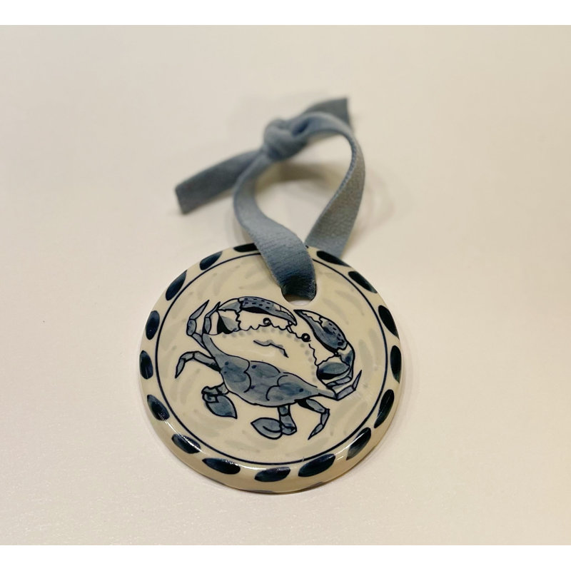 2.75'' Handmade Stoneware Hanging Flat Ornament