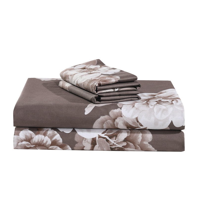 Ensemble de draps 100% coton Marrisa Brown Floral avec taie d'oreiller simple TG