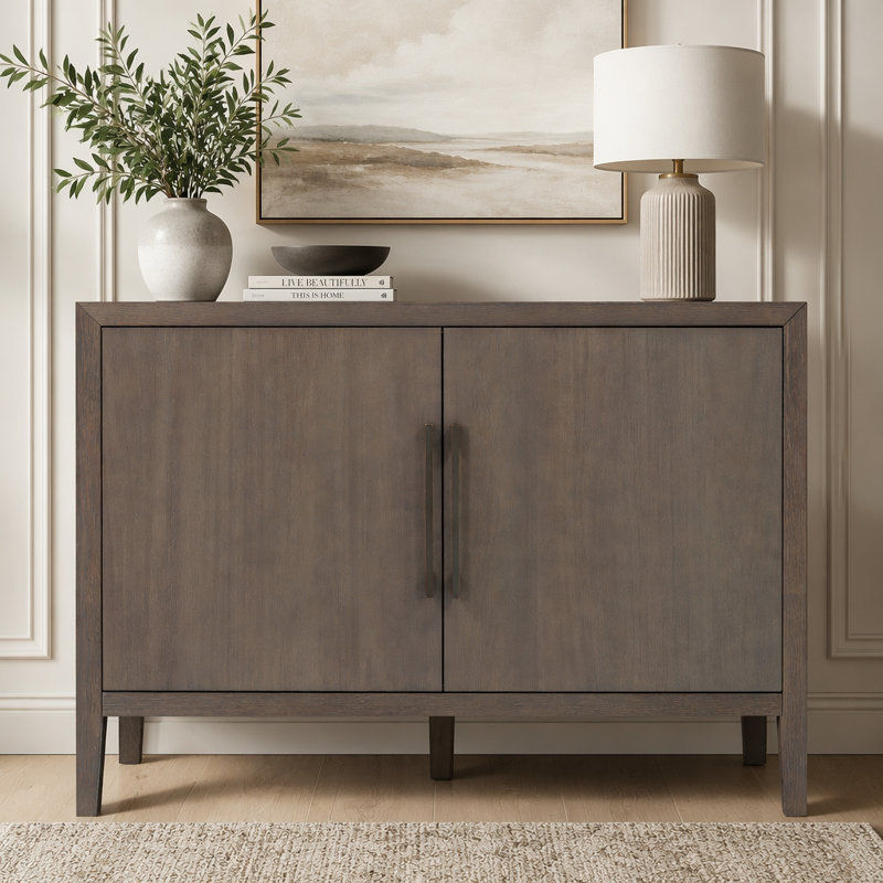 Buffet de style campagnard rétro 47,25 pouces avec placage de pin et 2 portes pour le salon, la cuisine, Brun