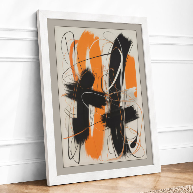 and Orange Gesture Abstract Framed Art Print, A4 - 29.7 x 21.0 cm, White