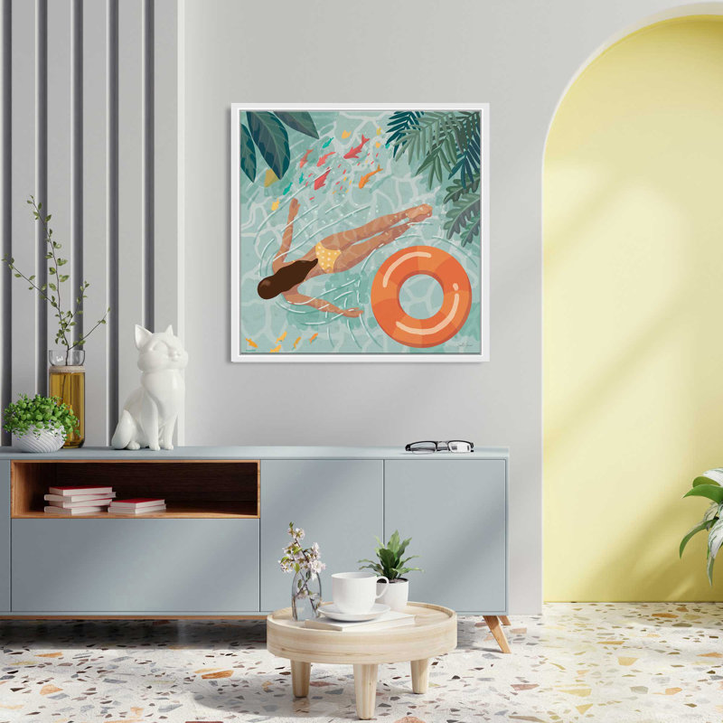 Beach Babes IV, peinture, L 39,5 po x H 39,5 po, Cadre blanc