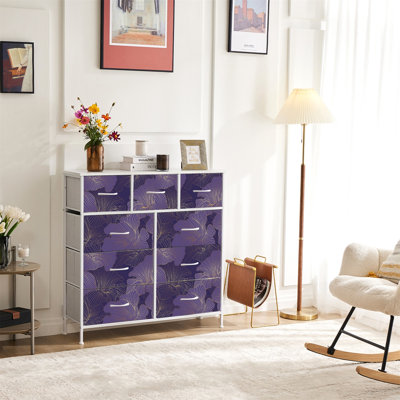 Commode avec 9 tiroirs en tissu, commode haute pour chambre à coucher, commode à grandes tiroirs pour le salon