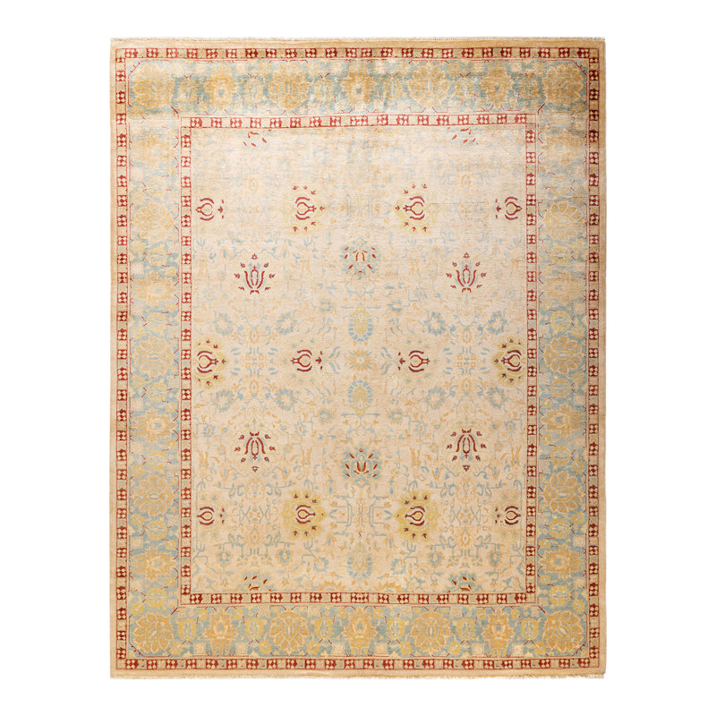 Hand-Knotted Ivory Wool Rectangular 8' x 10' Area Rug