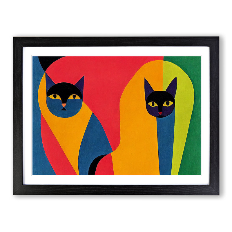 Two Abstract Cats Vol.7 - Framed Print, Black, 46cm H x 64cm W x 2cm D