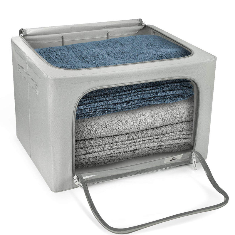 Sorbus Medium Storage Box Foldable with Window & Handles, 13.75" H x 19.75" W x 16" D, Gray
