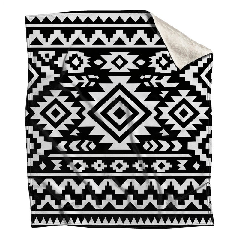 Couvertures à motif aztèque noir et blanc, 60in W x 80in H