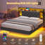 Upholstered Bookcase Floating Storage Bed with Charging Station and RGB LED Lights-1460029144