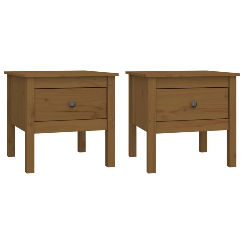 Kitija Solid Wood Side Table Set, Honey Brown