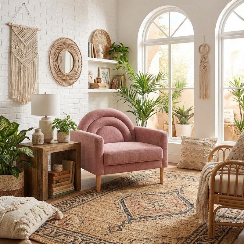 Upholstered Linen Accent Chair, Pink