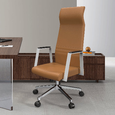 Sledmere High-Back Leather Office Chair – Ergonomic Executive, Task & Conference Chair with Swivel, Tilt, Upholstered Seat & Iron Frame for Home Office or Conference Room