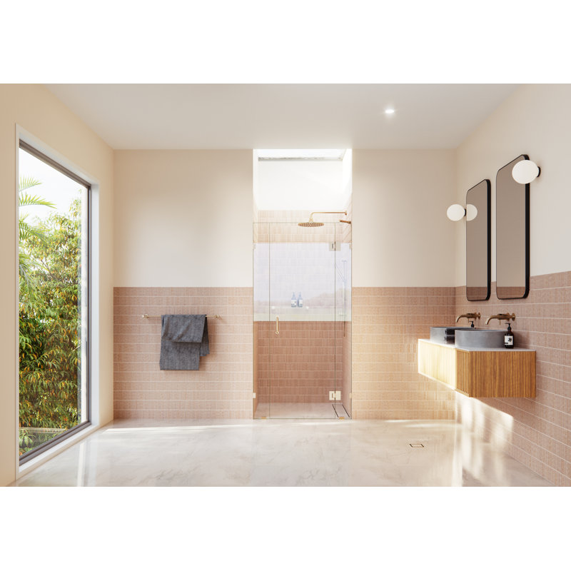 Stellar 44.5 in. W x 78 in. H Fully Frameless 3 Panel Inline Glass Hinged Shower Enclosure, Brushed Bronze