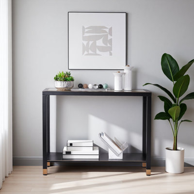 Table de vestibule en verre, console de vestibule à 2 niveaux, canapé de 41 po de largeur avec tablettes, idéale pour le couloir, le vestibule, le salon, le vestibule, le couloir et le bureau