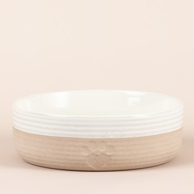 Mason Cash: Heart Paw Pet Bowl - 7", 32oz - Cream & Tan - Durable Ceramic Food-Water Dish, Microwave-Dishwasher Safe, Dog & Cat Meal Feeding-Hydration