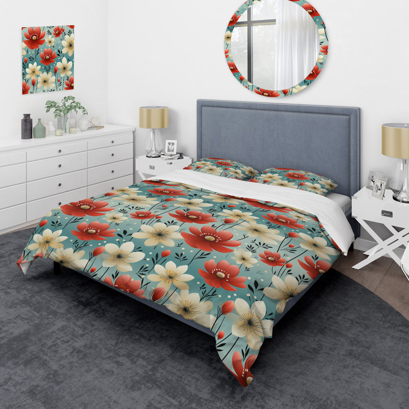 Ensemble de housse de couette Red Coastal Harmony, Housse de couette simple + 1 taie décorative stan