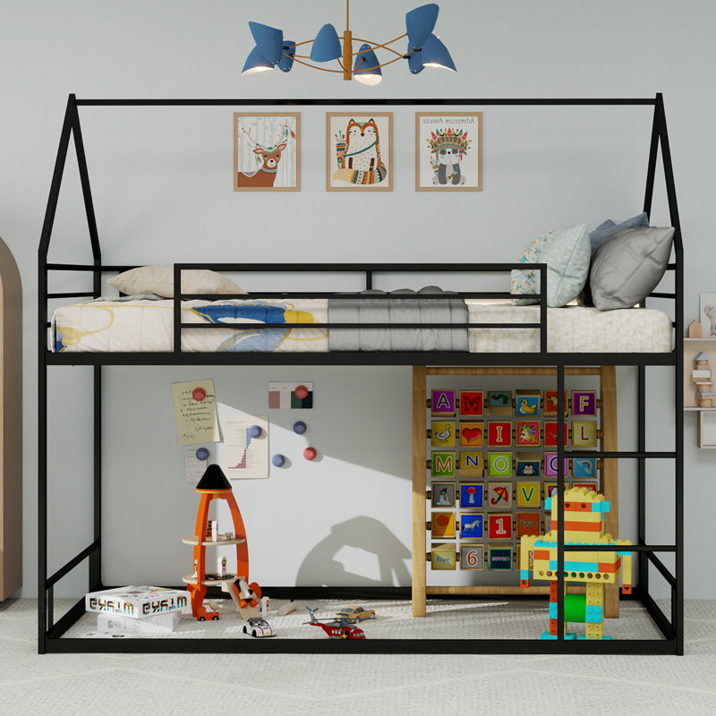 Metal Twin Over Twin Bunk Bed/ Heavy-Duty Sturdy Metal/ Noise Reduced/ Safety Guardrail/No Box Spring Needed,Black